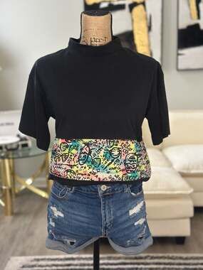 Vintage Flying Colors Tee with Colorful Graffiti Mesh Panel